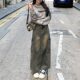 American retro pocket denim skirt for women in spring and summer 2025 new high-waisted slim and versatile A-line midi skirt
