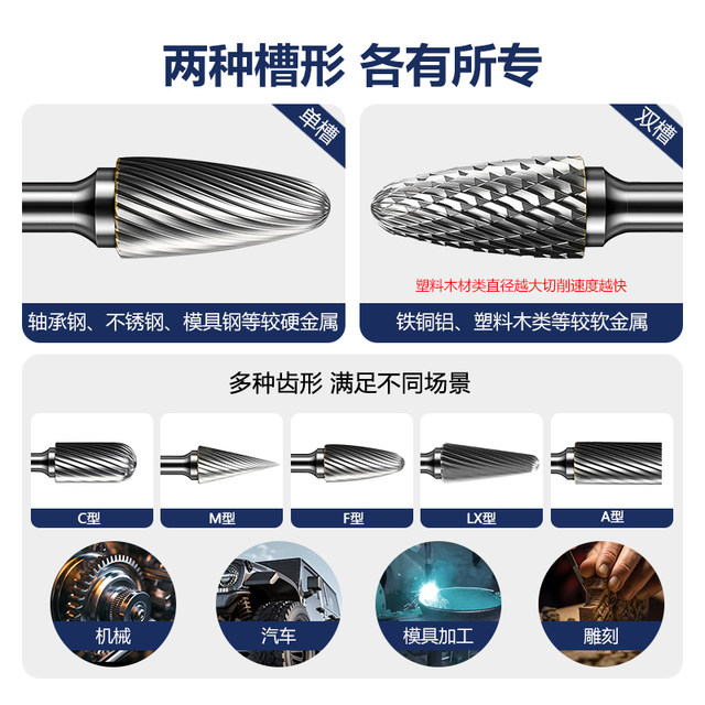 Diyue Tungsten Steel Grinding Head Set Carbide Rotary File Metal Woodworking Electric Grinding Head Electric Hole Expanding Milling Cutter