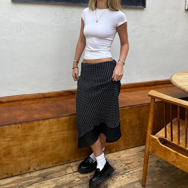DARLINGAGA French retro fashion polka dot mesh skirt women's casual simple and versatile hip-covered midi skirt