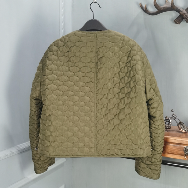 European large-size cotton jacket genuine leather round neck sheepskin loose diamond lattice on both sides wearing motorcycle jacket for women 2025 winter