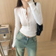 Hot mom goes out to breastfeed long-sleeved T-shirt as base spring and autumn new V-neck slimming design postpartum breastfeeding top