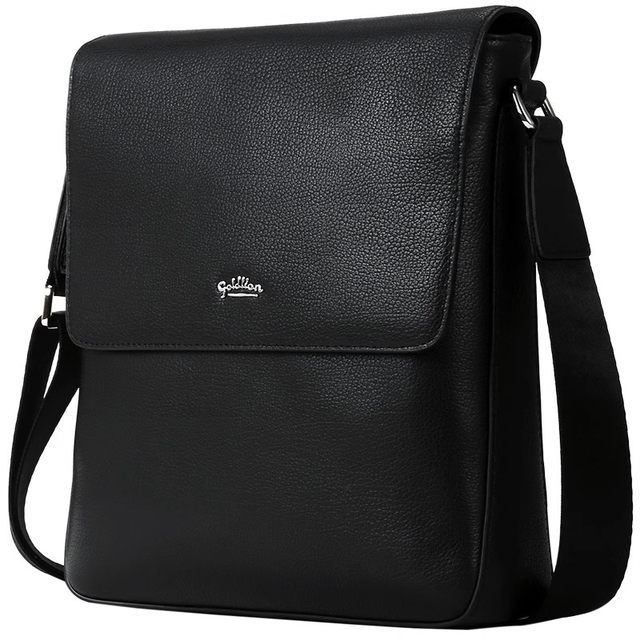 Goldlion Men's Leather Goods First-layer Cowhide Black Lychee Pattern Soft Fashion Business Casual Shoulder Bag Japanese Word Bag Men