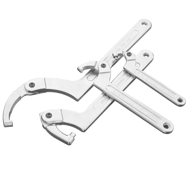 Movable crescent wrench, universal lock nut, shock absorber adjustment tool, hook head water meter cylinder round nut wrench