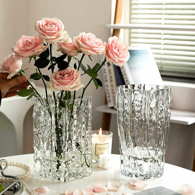 Modern simple glacier transparent glass vase water-cultivated flower arrangement living room desktop home decoration ornament large size