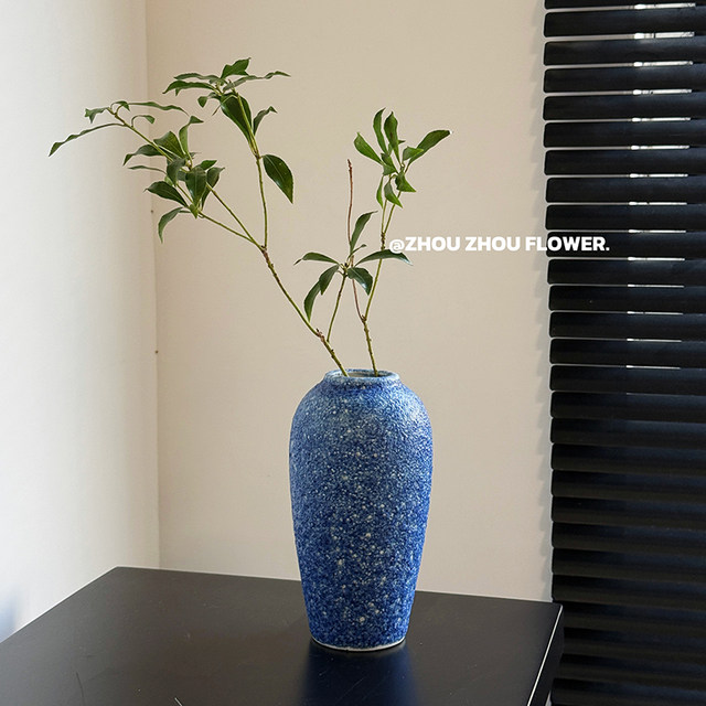 Vase ornaments, living room flower arrangement, light luxury home decoration, Jingdezhen ceramic blue bubble craft, water-raised flower arrangement, small