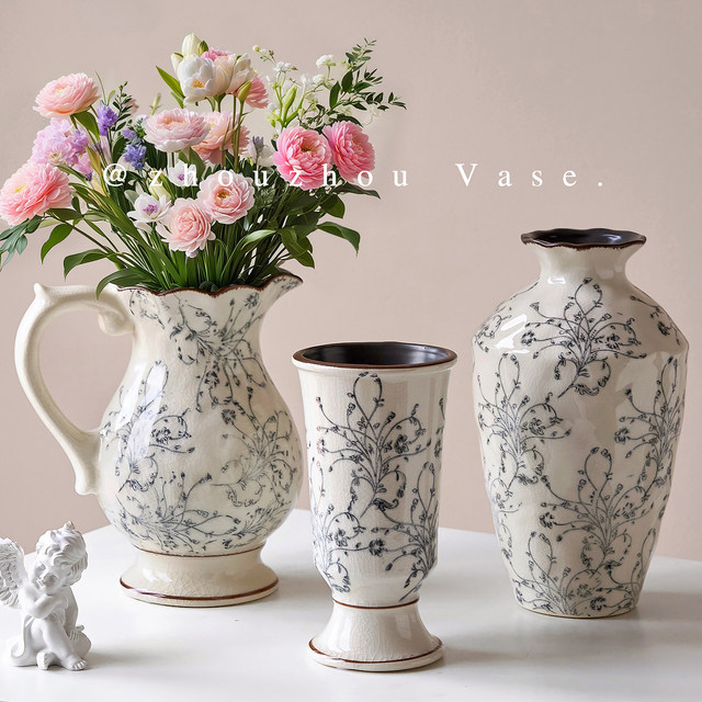 Vase ornaments new Chinese style ice cracked glaze blue and white porcelain vase ceramic living room hydroponic home decoration retro high-end sense