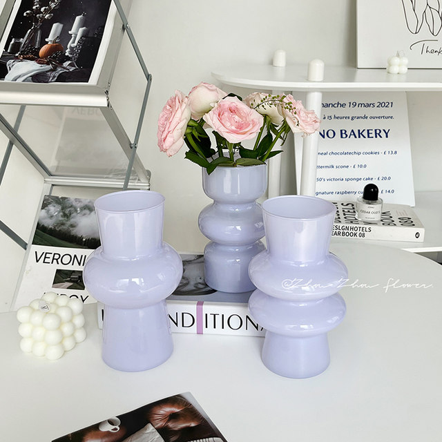 ins dopamine glass vase water-raised flowers living room flower arrangement B&B home TV cabinet medieval flower utensils purple