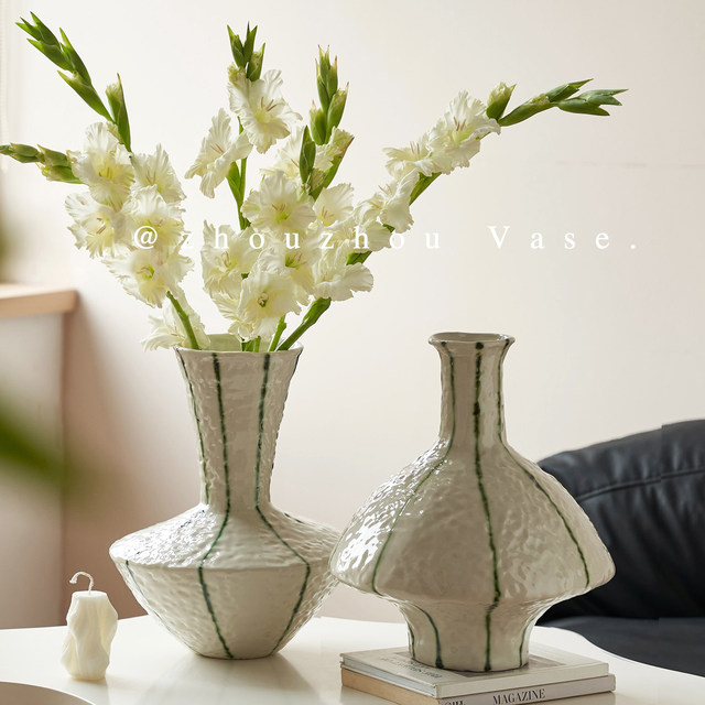 New Chinese style retro handmade ceramic vase hydroponic living room home soft furnishing flower arrangement ornaments art flower vessel Zen style