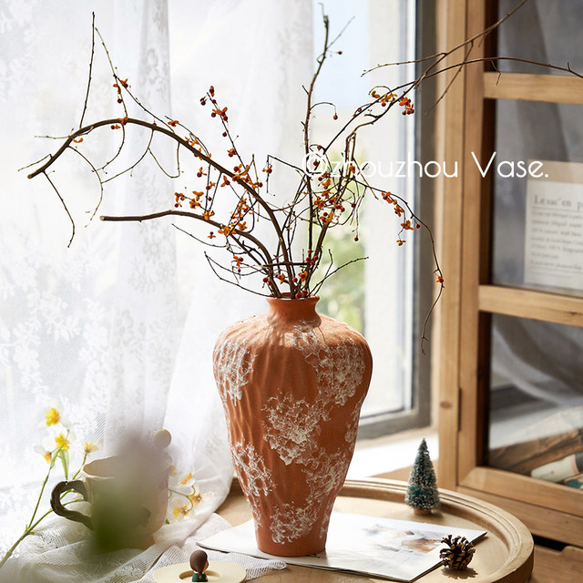 Jingdezhen retro old ceramic vase decoration living room water-grown flower arrangement high-end dining table home decoration
