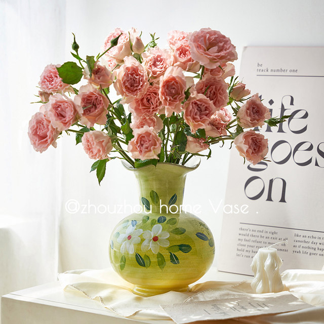 New Chinese style hand-painted ceramic vase ornaments, living room flower arrangements, high-end light luxury style home decorations, housewarming gifts