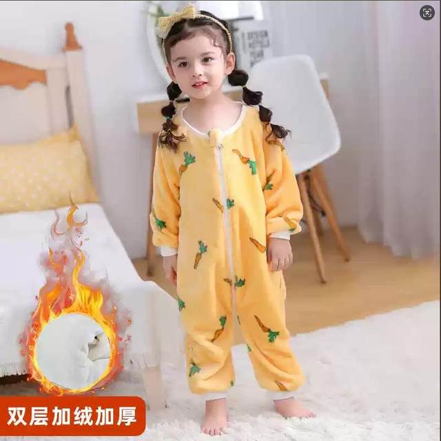 Baby sleeping bag, children's winter coral velvet pajamas, spring and autumn children, newborn babies, split-legged anti-kicking quilt artifact