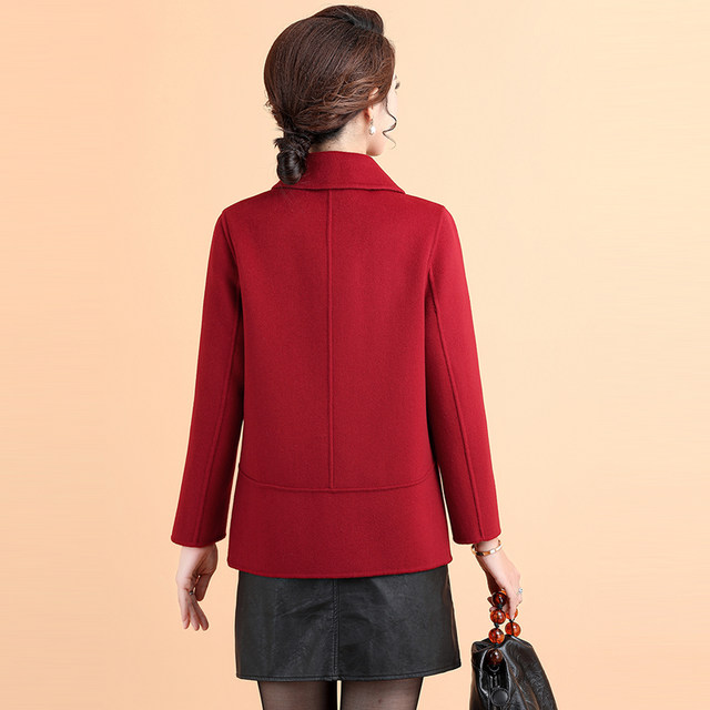 Brand mother's double-sided woolen coat, middle-aged and elderly autumn and winter short woolen coat for small people