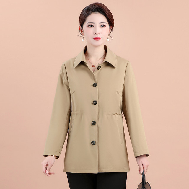 Kaizisha's middle -aged and elderly women's women's jacket spring and autumn temperament Mom installed solid color lapel jackets to increase size