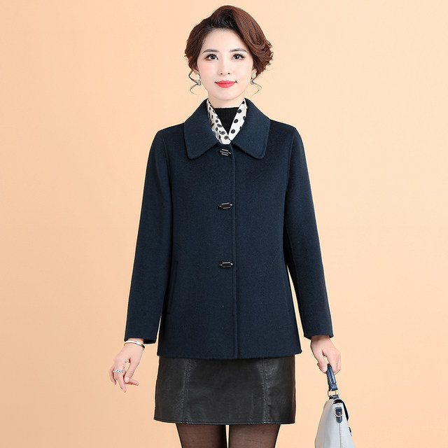 Brand mother's double-sided woolen coat, middle-aged and elderly autumn and winter short woolen coat for small people