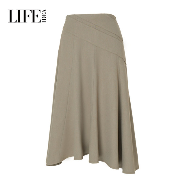 Lef Adidian's new spring design sense commuting versatile high-waisted skirt for women asymmetrical hem A-line long skirt
