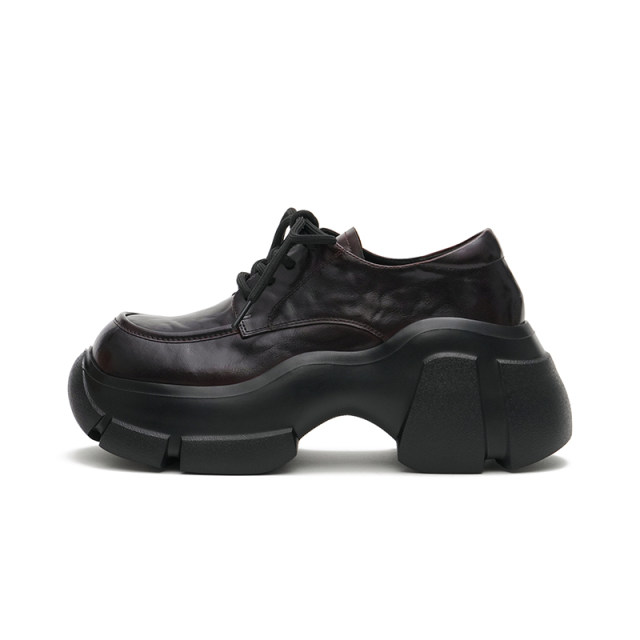 Masuji 2025 summer new thick-soled thick-heeled single shoes height-enhanced lace-up small leather shoes versatile casual shoes for women