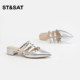 Saturday Rivet Muller Sandals for Women in Spring and Summer Wear New Fairy Bag-toe Half-Travel Women's Point-toe Thick Heel Sandals
