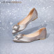 Saturday shopping mall same square buckle rhinestone single shoes for women in spring new pointed toe low heel temperament flat-soled commuting shoes for women