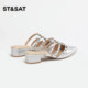 Saturday Rivet Muller Sandals for Women in Spring and Summer Wear New Fairy Bag-toe Half-Travel Women's Point-toe Thick Heel Sandals
