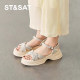 
Saturday casual sandals for women 2025 summer new versatile thick sole increased open toe rhinestone comfortable beach shoes