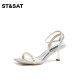 Saturday stiletto sandals for women summer new fashion pearl decorated open toe strap mid heel sandals for women