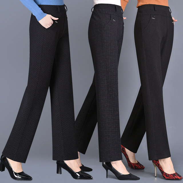 Mom's straight-leg pants, autumn casual elastic plus velvet granny pants, big-footed loose pants for middle-aged and elderly women