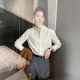 Temperament French white shirt for women 2025 new long-sleeved simple high-end stand collar shoulder professional work top