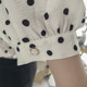 Chiffon polka dot top for women summer French square collar clavicle slim puff sleeve short sleeve thin retro printed shirt