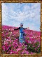 Japanese cartoon button mid -length skirt umbrella skirt large printed flower color purple with pocket sweet green
