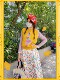 Spot skirt printed spring and autumn beige sweet midi skirt pleated women's style pastoral Japanese rabbit cat