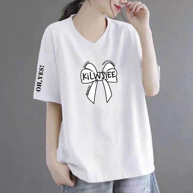 Clearance and pick up foreign trade mothers' T-shirt for women's short-sleeved loose large size slimming V-neck covering belly Korean style top