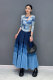 2025 summer new women's denim skirt big sway A-line umbrella skirt spliced ​​casual and fashionable long skirt