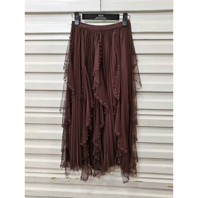 2025 Spring and Autumn New Irregular Ruffled Vulgar Fairy Skirt Mid-length High Waisted Gauze Skirt Long Skirt
