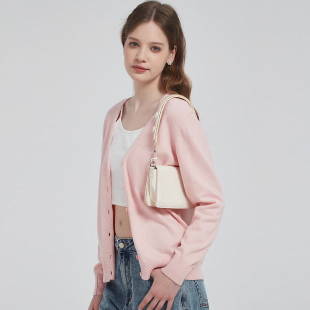 2025 spring and autumn V-neck pure cotton thin cardigan women's spring and autumn jacket women's sweater solid color knitted small outer wear