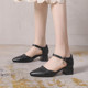 New small size sandals 31 32 33 summer thick heels genuine leather high heels women's shoes one-button soft sole mother's shoes