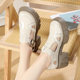 Genuine leather thick sole sandals for women new 2025 toe thick high heels for women summer hollow sponge cake shoes small single shoes