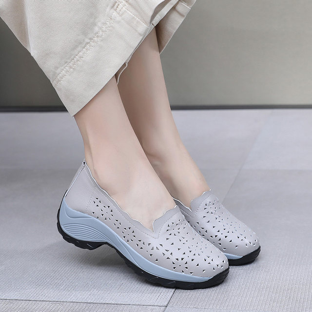 Leather hole shoes for women new summer mother shoes hollow sandals loafers wedge sandals casual shoes sports shoes
