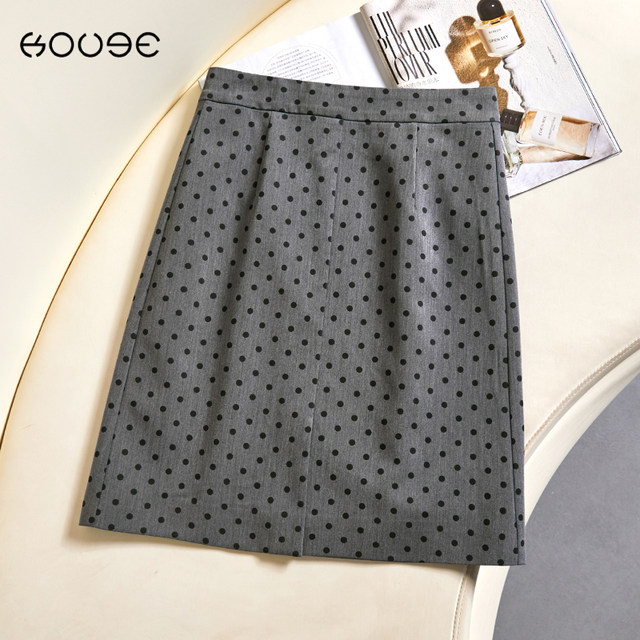 Gray skirt for women 2025 new summer tall slit polka dot short skirt high waist A-line skirt hip-covered mid-skirt
