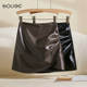 Coffee asymmetric PU leather skirt short skirt for women 2025 spring new design skirt slit slim hip skirt
