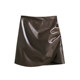 Coffee asymmetric PU leather skirt short skirt for women 2025 spring new design skirt slit slim hip skirt
