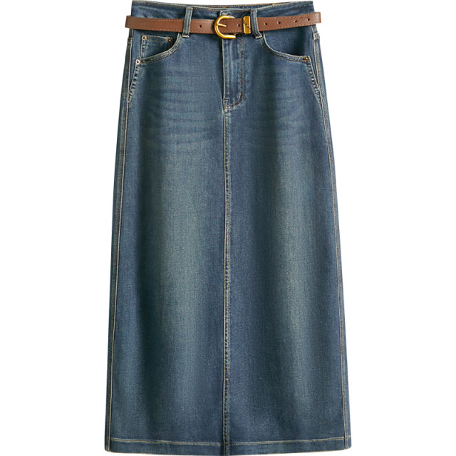 Commuter straight denim skirt for women in spring and autumn 2025 new high-waist loose mid-length draped A-line skirt