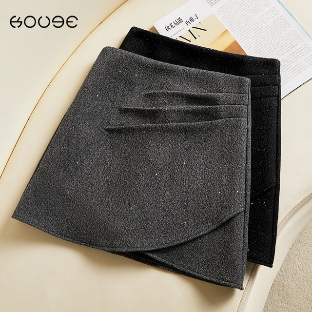 Black high-end sequin skirt for women 2024 autumn and winter new irregular symmetrical high-waisted small short skirt