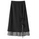 Spliced ​​plaid skirt for women in spring and autumn 2025 new high-waist strap mid-length chessboard plaid a-line skirt