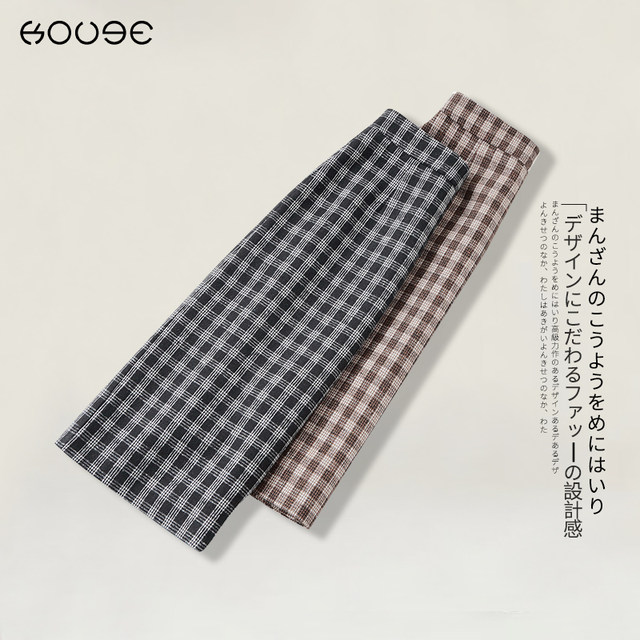 Retro plaid skirt for women mid-length spring and autumn 2025 new high-waist straight skirt for plaid slit hip-pack skirt