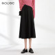 Black knitted skirt mid-length skirt for women in autumn and winter 2024 new A-line tie-fitting high-waisted pleated skirt umbrella skirt