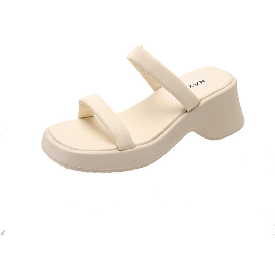 2025 new summer style French square-toe thick-heeled high-heeled shoes fashionable outer wear open-toe sandals thick-soled sandals