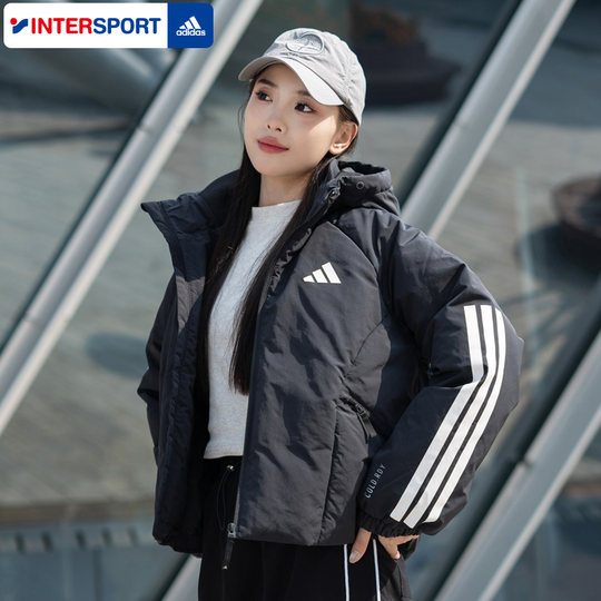 Adidas official website flagship down jacket for women 2025 autumn new authentic duck down jacket hooded sportswear trend