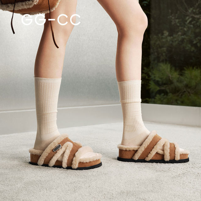GGCC Louis Warm Tea 2025 Autumn New Thick-soled Birken Half Slippers Women's Fur Drag