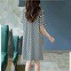 Round neck spliced ​​striped dress 2025 summer women's niche style new straight loose fashionable casual midi skirt
