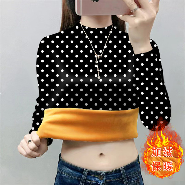
Adding velvet thickened integrated velvet mother's suit 2025 winter new half-high neck fashionable printed long-sleeved T-shirt warm clothes